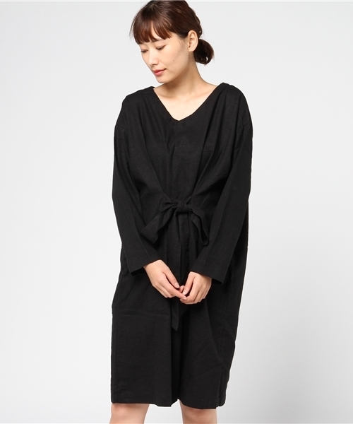 LBC（エルビーシー）の「リネンレーヨンフロントリボンワンピース                  （ワンピース・レディース・ブラック/ブルー/ブラウン・MEDIUM/LARGE）」の12枚目の写真