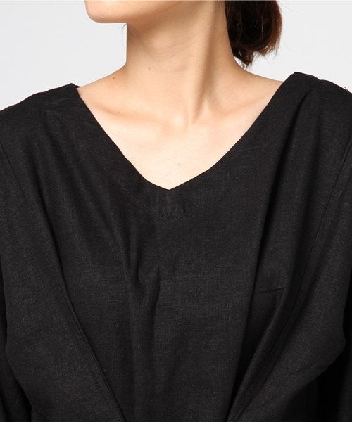 LBC（エルビーシー）の「リネンレーヨンフロントリボンワンピース                  （ワンピース・レディース・ブラック/ブルー/ブラウン・MEDIUM/LARGE）」の10枚目の写真