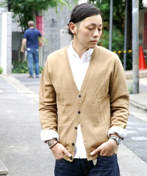 WEGO（ウィゴー）の「TOP杢Vカーディガン（カーディガン/ボレロ・メンズ・ターコイズブルー/ネイビー/キャメル/レッド系その他/ワイン/ブラック/杢グレー/マスタード・MEDIUM/LARGE）」の6枚目の写真