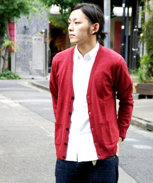 WEGO（ウィゴー）の「TOP杢Vカーディガン（カーディガン/ボレロ・メンズ・ターコイズブルー/ネイビー/キャメル/レッド系その他/ワイン/ブラック/杢グレー/マスタード・MEDIUM/LARGE）」の7枚目の写真