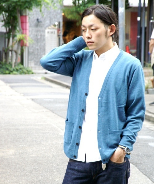 WEGO（ウィゴー）の「TOP杢Vカーディガン（カーディガン/ボレロ・メンズ・ターコイズブルー/ネイビー/キャメル/レッド系その他/ワイン/ブラック/杢グレー/マスタード・MEDIUM/LARGE）」の4枚目の写真