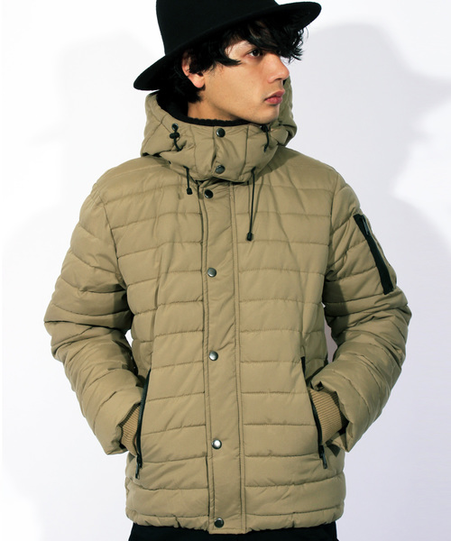 8(eight)(エイト)の「中綿 ジャケット ブルゾン フード付き (ダウンジャケット/コート・メンズ・ブラック/ベージュ/カーキ・MEDIUM/LARGE)」の1枚目の写真