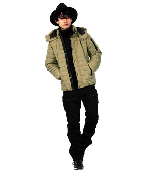 8(eight)(エイト)の「中綿 ジャケット ブルゾン フード付き (ダウンジャケット/コート・メンズ・ブラック/ベージュ/カーキ・MEDIUM/LARGE)」の5枚目の写真