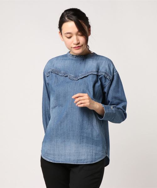 Moname（モナーム）の「Moname デニム 3ウェイシャツ Denim 3-Way SHIRTS(デニムシャツ)/41181262（シャツ/ブラウス・レディース・ライトブルー/インディゴブルー・M/S）」の4枚目の写真