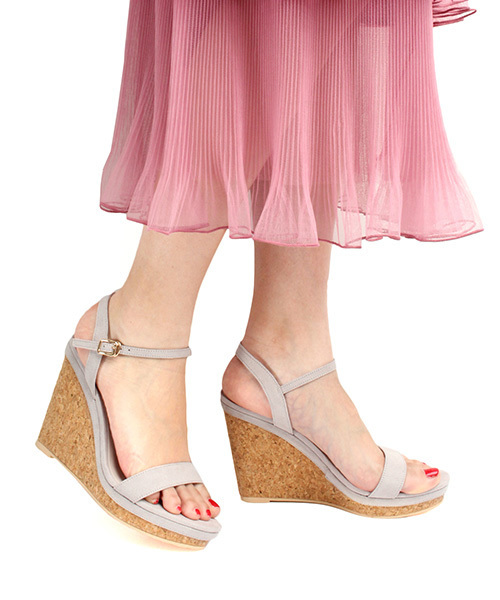 RANDA（ランダ）の「アンクルストラップコルクウェッジサンダル（サンダル・レディース・レッド/ブラック/グレー/グリーン/シルバー・L/LL/M/S/SS）」の3枚目の写真