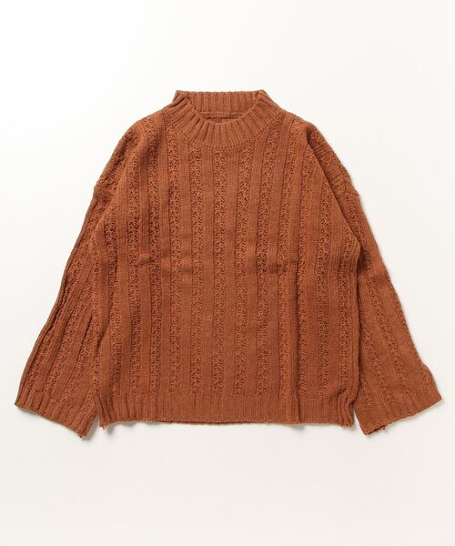 STYLEBLOCK(スタイルブロック)の「ストライプ柄編みハイネックビッグニット(ニット/セーター・レディース・ブラック/ベージュ/グリーン/マスタード・FREE)」の4枚目の写真