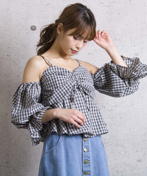LUGG NAGG(ラグナグ)の「【Jewelobe/ ジュエローブ】 オフショルチェックトップス(その他トップス・レディース・ブラック/ネイビー/レッド/グリーン・FREE)」の3枚目の写真