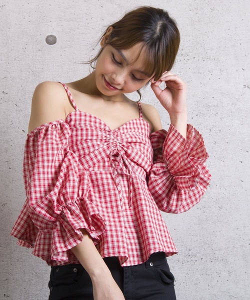LUGG NAGG(ラグナグ)の「【Jewelobe/ ジュエローブ】 オフショルチェックトップス(その他トップス・レディース・ブラック/ネイビー/レッド/グリーン・FREE)」の4枚目の写真