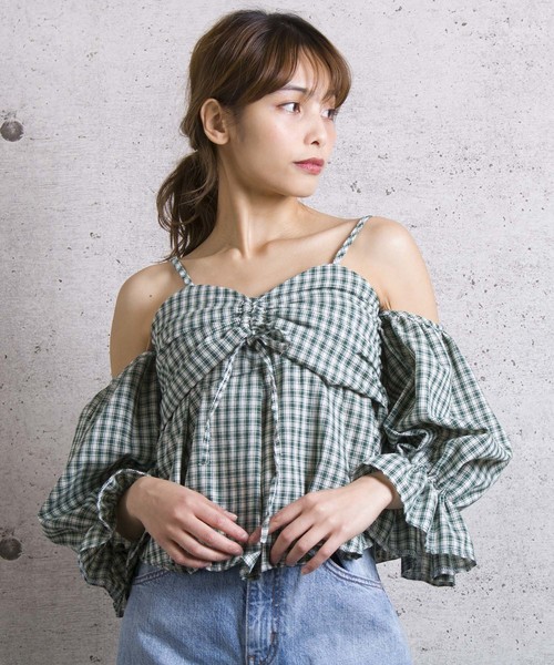 LUGG NAGG(ラグナグ)の「【Jewelobe/ ジュエローブ】 オフショルチェックトップス(その他トップス・レディース・ブラック/ネイビー/レッド/グリーン・FREE)」の1枚目の写真