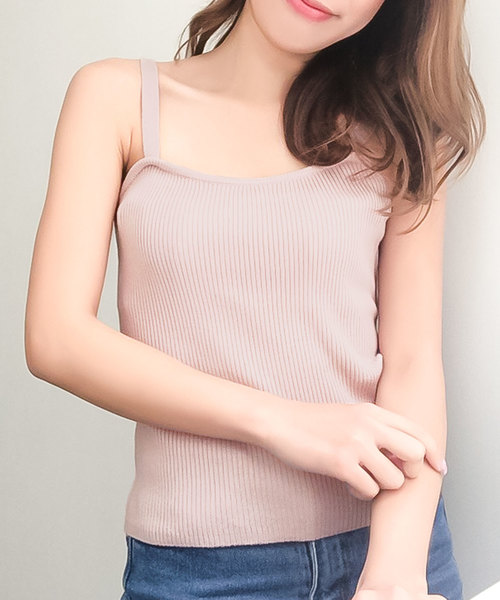 KOBE LETTUCE（コウベレタス）の「スクエアネックリブニットキャミソール（キャミソール・レディース・モカ/ピンク/オフホワイト/ブラック・FREE）」の4枚目の写真