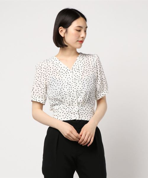 KOBE LETTUCE（コウベレタス）の「ドット柄Vネック半袖ブラウス（シャツ/ブラウス・レディース・ブラック/レッド/オフホワイト・FREE）」の7枚目の写真
