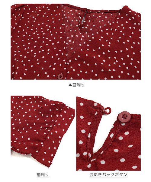 KOBE LETTUCE（コウベレタス）の「ドット柄Vネック半袖ブラウス（シャツ/ブラウス・レディース・ブラック/レッド/オフホワイト・FREE）」の6枚目の写真