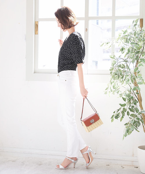 KOBE LETTUCE（コウベレタス）の「ドット柄Vネック半袖ブラウス（シャツ/ブラウス・レディース・ブラック/レッド/オフホワイト・FREE）」の10枚目の写真