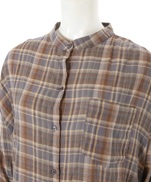 fifth(フィフス)の「ノーカラーチェックシャツ(シャツ/ブラウス・レディース・ブラウン・MEDIUM)」の2枚目の写真