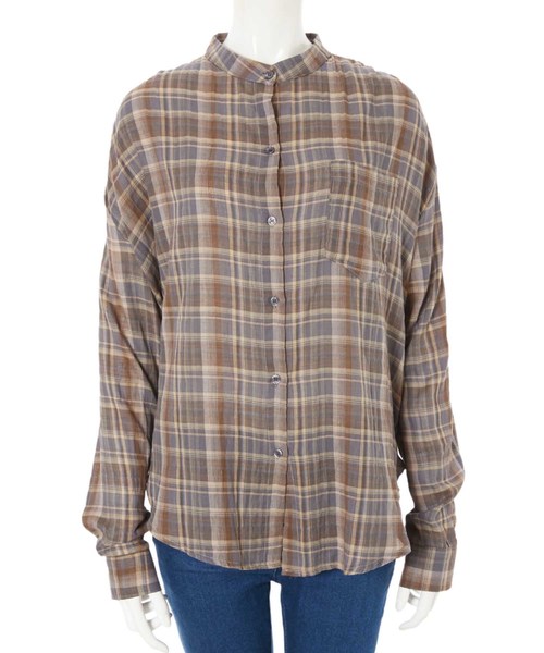 fifth(フィフス)の「ノーカラーチェックシャツ(シャツ/ブラウス・レディース・ブラウン・MEDIUM)」の4枚目の写真