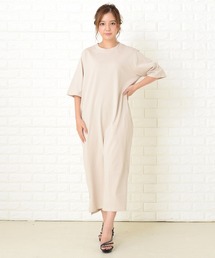 シンプル無地半袖ロングTシャツワンピース