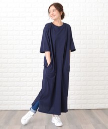 シンプル無地半袖ロングTシャツワンピース