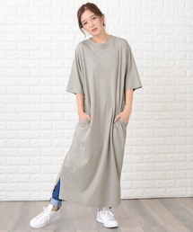 シンプル無地半袖ロングTシャツワンピース