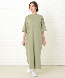 シンプル無地半袖ロングTシャツワンピース