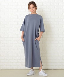シンプル無地半袖ロングTシャツワンピース