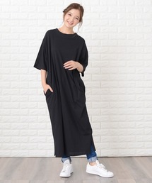 シンプル無地半袖ロングTシャツワンピース