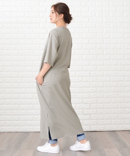 Lace Ladies（レースレディース）の「シンプル無地半袖ロングTシャツワンピース（ワンピース・レディース・ブラック/ネイビー/グレー/グリーン/ブルーグレー/ベージュ・FREE）」の11枚目の写真