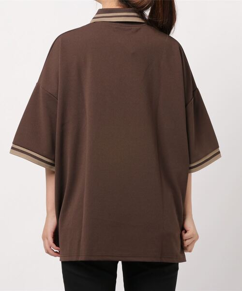 B.I.D.（ビーアイディー）の「梨地BIGポロシャツ（シャツ/ブラウス・レディース・ブラウン/チャコールグレー/ブラック/グレイッシュベージュ・FREE）」の14枚目の写真