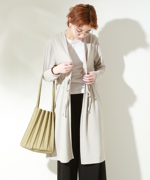 MARLENE JOBERT(マルレーヌ ジョベル)の「リブウエストドロストトッパー(カーディガン/ボレロ・レディース・ベージュ/オフホワイト/ネイビー/ライトカーキ/杢グレー・M/L)」の4枚目の写真