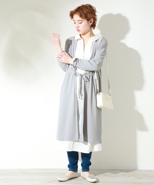 MARLENE JOBERT(マルレーヌ ジョベル)の「リブウエストドロストトッパー(カーディガン/ボレロ・レディース・ベージュ/オフホワイト/ネイビー/ライトカーキ/杢グレー・M/L)」の3枚目の写真