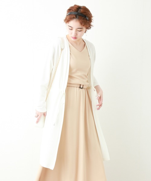 MARLENE JOBERT(マルレーヌ ジョベル)の「リブウエストドロストトッパー(カーディガン/ボレロ・レディース・ベージュ/オフホワイト/ネイビー/ライトカーキ/杢グレー・M/L)」の2枚目の写真