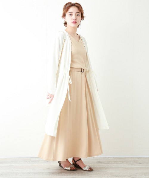 MARLENE JOBERT(マルレーヌ ジョベル)の「リブウエストドロストトッパー(カーディガン/ボレロ・レディース・ベージュ/オフホワイト/ネイビー/ライトカーキ/杢グレー・M/L)」の6枚目の写真