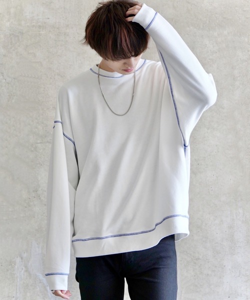 anown（アノン）の「ドルマンスリーブステッチ配色ビッグスウェット【ファッションインフルエンサー tai×anown 限定コラボ】（スウェット・メンズ・ホワイト/ブラック/モカ・M/L）」の14枚目の写真