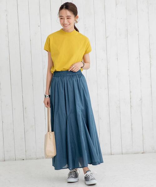 coen（コーエン）の「【WEB限定復刻】リピT・USAコットンハイネックTシャツ#（Tシャツ/カットソー・レディース・ダークブラウン/オリーブ/ブラウン系その他/ケリー/コバルトブルー/パープル/ホワイト/ダークグレー/ベージュ/マスタード/ライトブルー/ライラック/ブラック・FREE）」の20枚目の写真