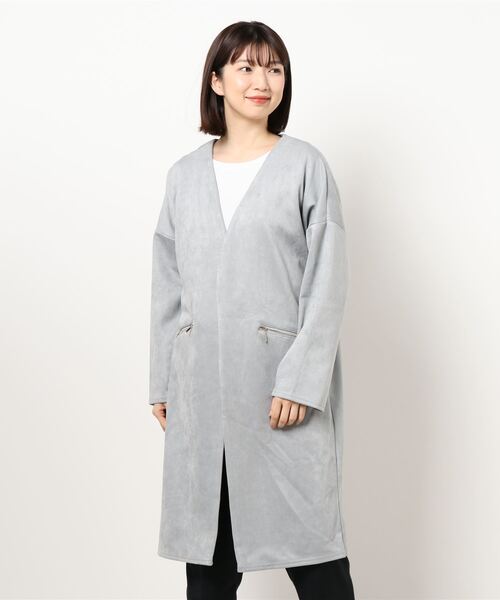 INTERPLANET（インタープラネット）の「【ＷＥＢ限定】スエードポンチコート（ノーカラーコート・レディース・ライトグレー/ブルー/ピンク・FREE）」の21枚目の写真