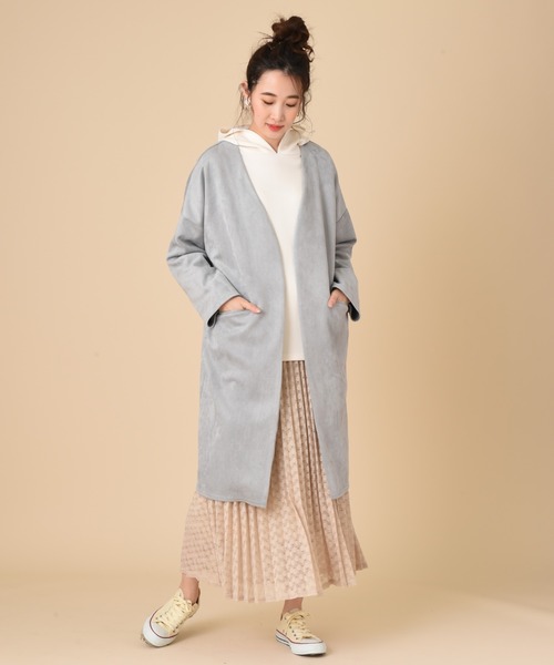 INTERPLANET（インタープラネット）の「【ＷＥＢ限定】スエードポンチコート（ノーカラーコート・レディース・ライトグレー/ブルー/ピンク・FREE）」の11枚目の写真