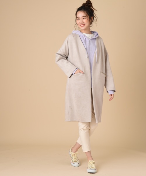 INTERPLANET（インタープラネット）の「【ＷＥＢ限定】スエードポンチコート（ノーカラーコート・レディース・ライトグレー/ブルー/ピンク・FREE）」の15枚目の写真