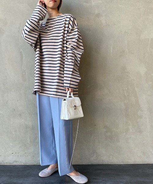 JEANS FACTORY Clothes（ジーンズファクトリークローズ）の「[Jeans Factory Clothes/ジーンズファクトリークローズ] ヘビー米綿天竺ビッグシルエットバスクTシャツ（Tシャツ/カットソー・メンズ・ブラック/ホワイト×ブラック/ベージュ/ホワイト×ネイビー/オフホワイト・S/M/L）」の22枚目の写真