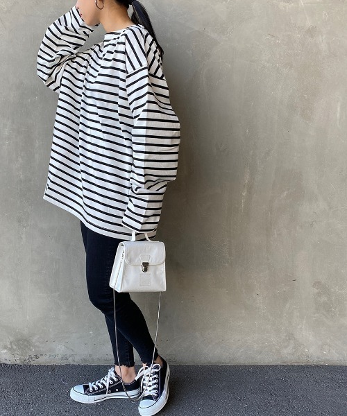 JEANS FACTORY Clothes（ジーンズファクトリークローズ）の「[Jeans Factory Clothes/ジーンズファクトリークローズ] ヘビー米綿天竺ビッグシルエットバスクTシャツ（Tシャツ/カットソー・メンズ・ブラック/ホワイト×ブラック/ベージュ/ホワイト×ネイビー/オフホワイト・S/M/L）」の14枚目の写真