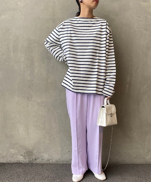 JEANS FACTORY Clothes（ジーンズファクトリークローズ）の「[Jeans Factory Clothes/ジーンズファクトリークローズ] ヘビー米綿天竺ビッグシルエットバスクTシャツ（Tシャツ/カットソー・メンズ・ブラック/ホワイト×ブラック/ベージュ/ホワイト×ネイビー/オフホワイト・S/M/L）」の6枚目の写真