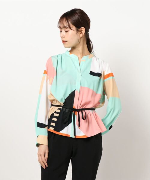 ピンキー＆ダイアン◇カラーブロックプリントブラウス ミント 38  