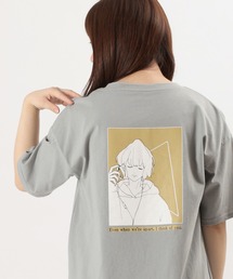 ビッグシルエット ガールイラスト バックプリントTシャツ/ラウンドシルエット/半袖Tシャツ