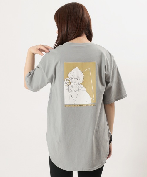 make a ray!(メイク ア レイ!)の「ビッグシルエット ガールイラスト バックプリントTシャツ/ラウンドシルエット/半袖Tシャツ(Tシャツ/カットソー・レディース・ライトグレー/ブラック/オフホワイト・M/L)」の6枚目の写真
