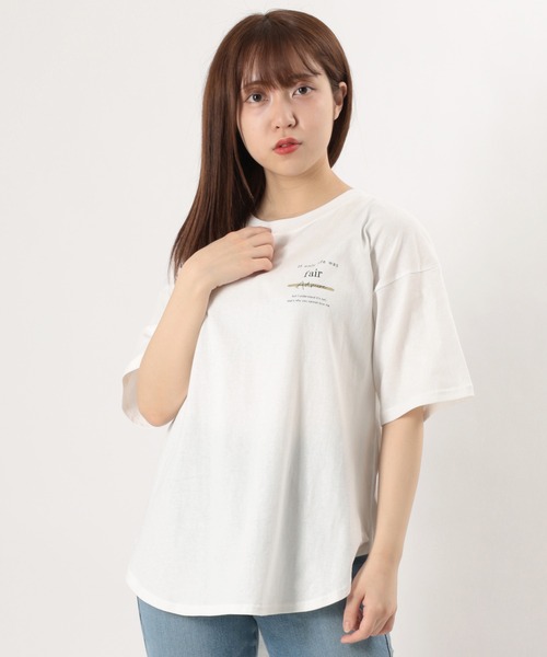 make a ray!(メイク ア レイ!)の「ビッグシルエット ガールイラスト バックプリントTシャツ/ラウンドシルエット/半袖Tシャツ(Tシャツ/カットソー・レディース・ライトグレー/ブラック/オフホワイト・M/L)」の16枚目の写真