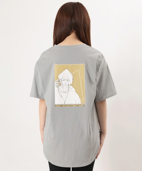 make a ray!(メイク ア レイ!)の「ビッグシルエット ガールイラスト バックプリントTシャツ/ラウンドシルエット/半袖Tシャツ(Tシャツ/カットソー・レディース・ライトグレー/ブラック/オフホワイト・M/L)」の8枚目の写真