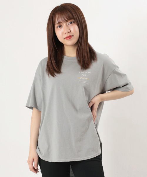 make a ray!(メイク ア レイ!)の「ビッグシルエット ガールイラスト バックプリントTシャツ/ラウンドシルエット/半袖Tシャツ(Tシャツ/カットソー・レディース・ライトグレー/ブラック/オフホワイト・M/L)」の5枚目の写真