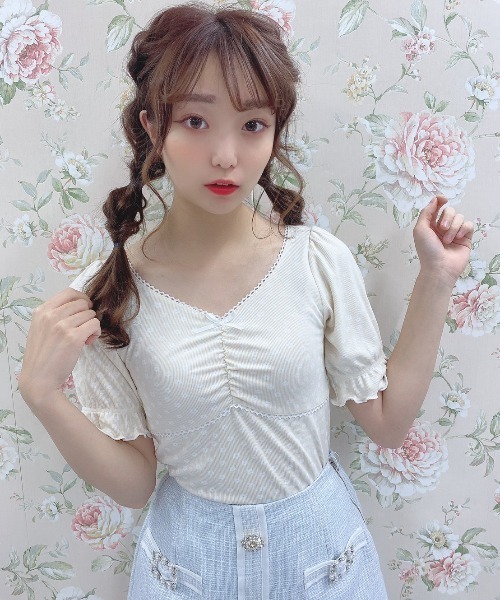 Swankiss（スワンキス）の「WY piko dot cutT（Tシャツ/カットソー・レディース・ホワイト/オフホワイト/サックスブルー・FREE）」の3枚目の写真