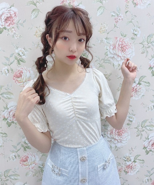 Swankiss（スワンキス）の「WY piko dot cutT（Tシャツ/カットソー・レディース・ホワイト/オフホワイト/サックスブルー・FREE）」の9枚目の写真