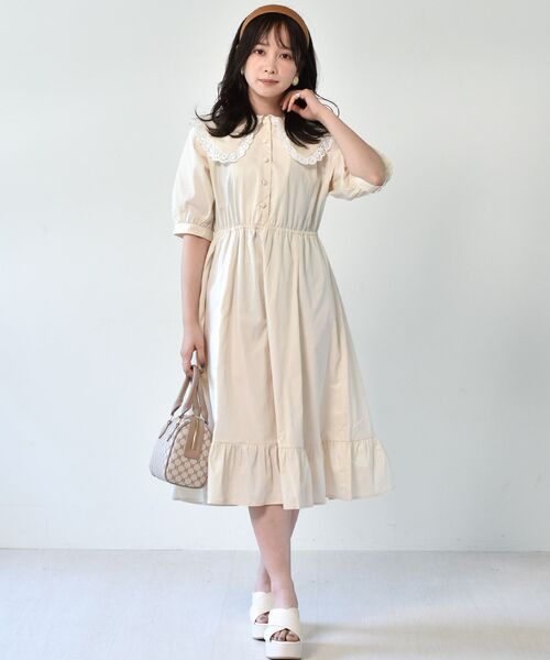 ems excite（エムズエキサイト）の「デカ襟レースワンピース（ワンピース・レディース・ライトブルー/アイボリー/ブラック系その他・FREE）」の5枚目の写真