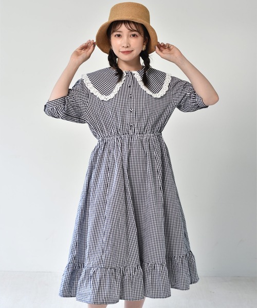 ems excite（エムズエキサイト）の「デカ襟レースワンピース（ワンピース・レディース・ライトブルー/アイボリー/ブラック系その他・FREE）」の3枚目の写真