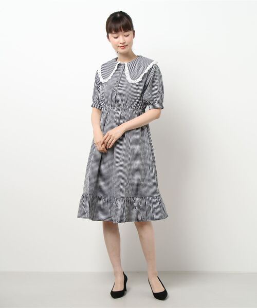 ems excite（エムズエキサイト）の「デカ襟レースワンピース（ワンピース・レディース・ライトブルー/アイボリー/ブラック系その他・FREE）」の7枚目の写真